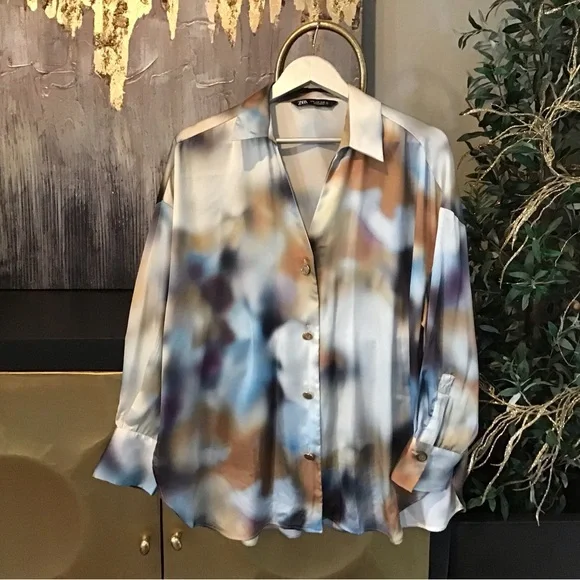 ZARA Multi Color Satin Blouse - Picture 5 of 9
